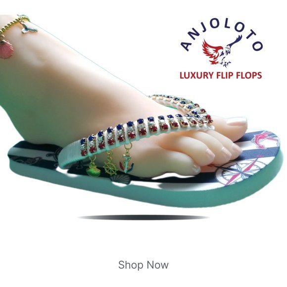 Women's Luxury nautical flip flops, with crystals and rhinestones, all occasions - Picture 4 of 17